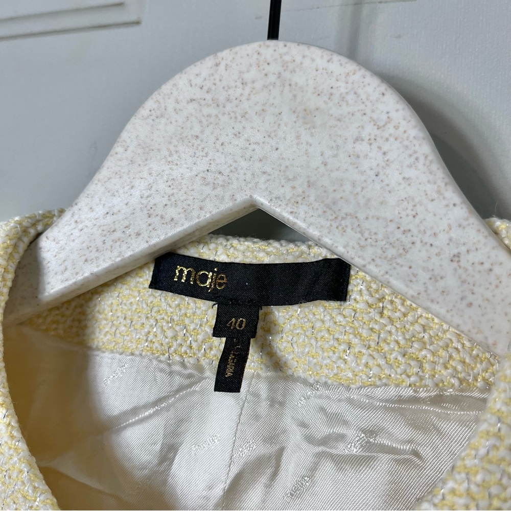 Maje Glitter Tweed Cropped Sleeveless Jacket Pale Yellow size 40 / large - Picture 4 of 7